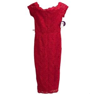 NWT WINDSOR Red Lace Off The Shoulder Fitted Dress